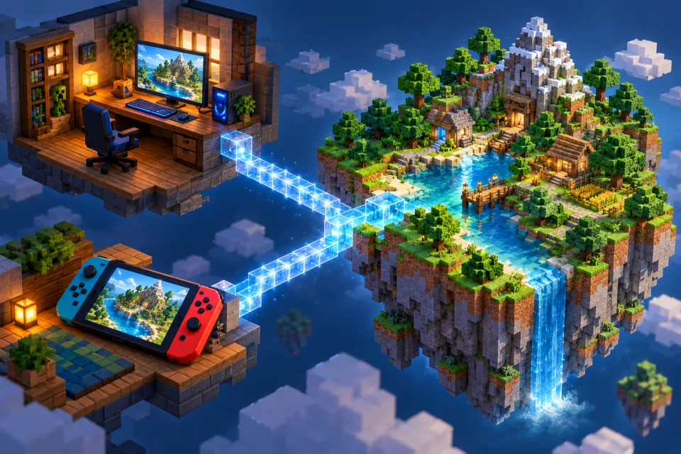 A computer and handheld device connected to one floating village.